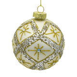 Kurt Adler 80MM Glass Silver Balls With Gold & Silver Criss-Cross Glitter Design Set, 6-Pieces