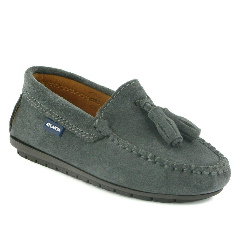 Suede Leather Tassel Moccasins, Grey