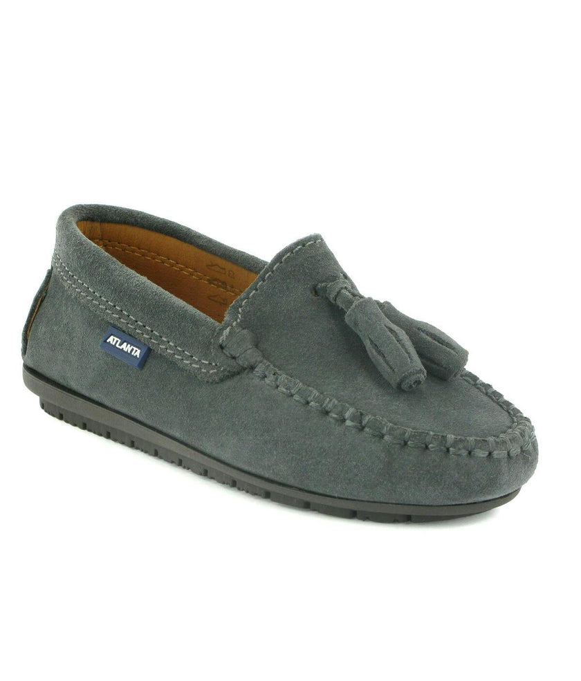 Suede Leather Tassel Moccasins, Grey