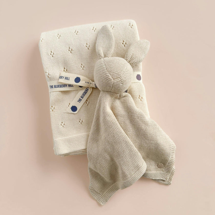 Pique Blanket and Bunny Lovey Gift Set - Birch