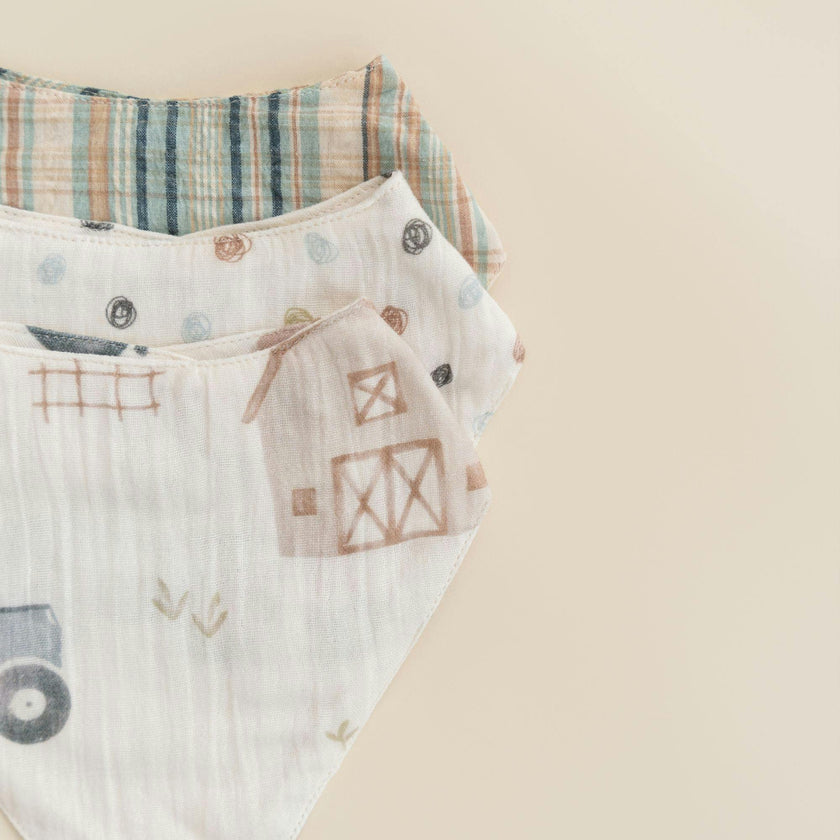 Charlie Tractor Cotton Bandana Baby Bib (3 Pack)