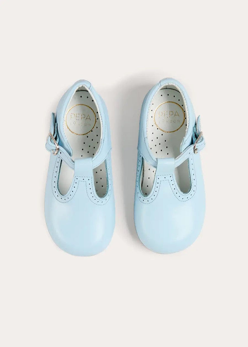 Leather T-Bar Baby Shoes in Sky Blue (20-26EU)