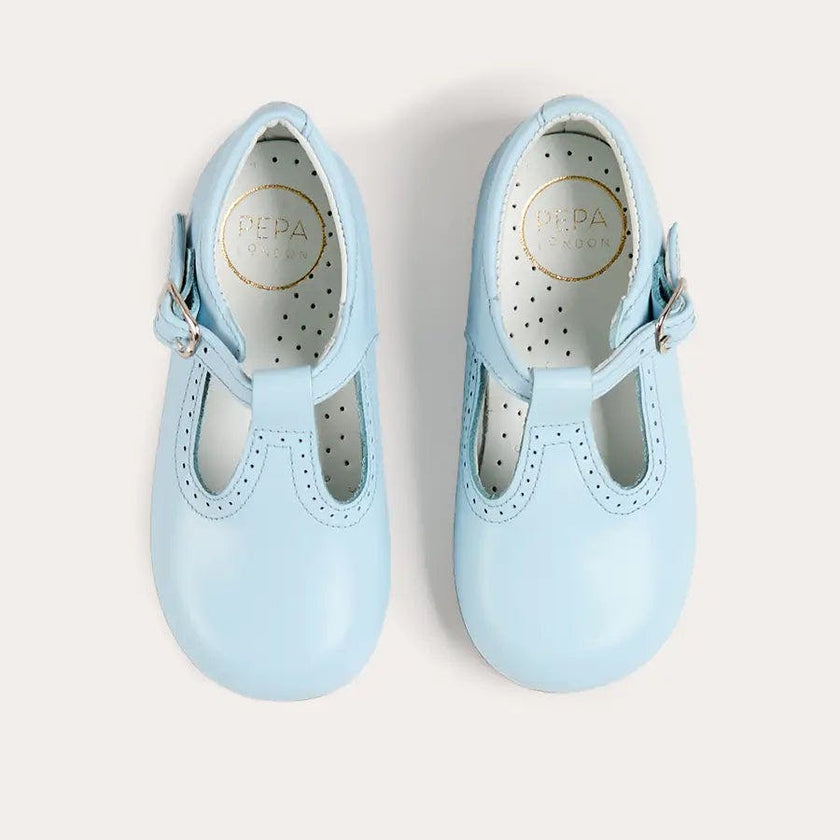 Leather T-Bar Baby Shoes in Sky Blue (20-26EU)