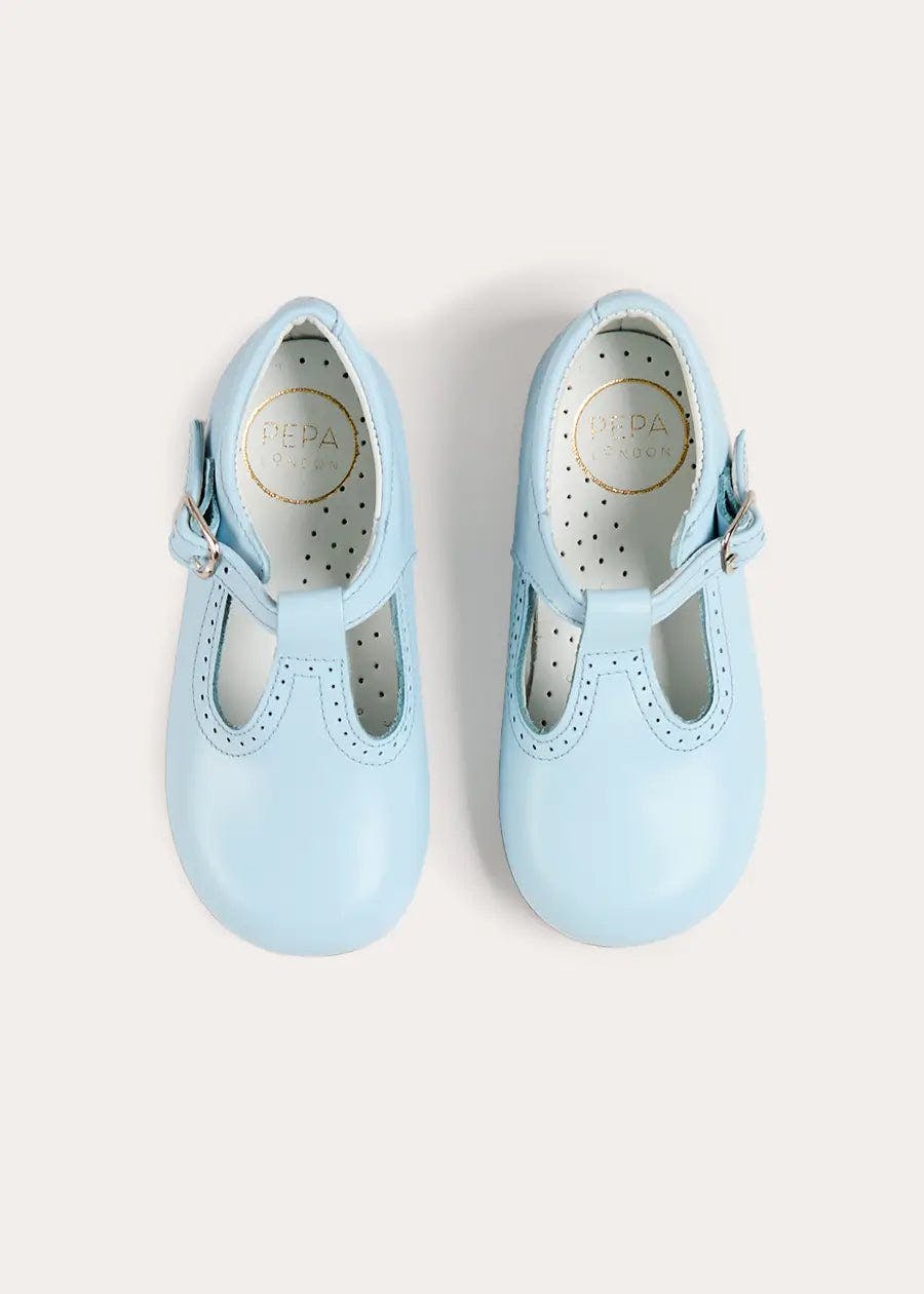 Leather T-Bar Baby Shoes in Sky Blue (20-26EU)