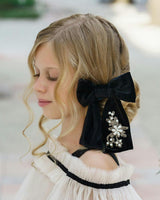 Embroidered Velvet Pearl Hair Bow