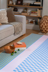 Blue and Pink Striped Checkered Rug by Heather Zhou
