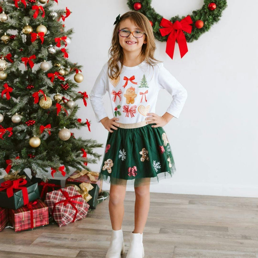 Gingerbread Joy Sequin Christmas Tutu Skirt
