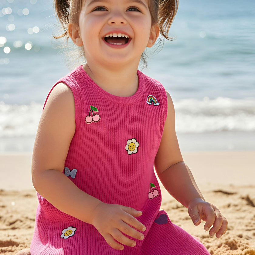 Jada Applique Knit Summer Shift Dress - Fuchsia
