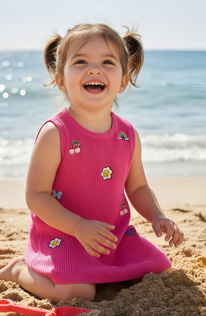 Jada Applique Knit Summer Shift Dress - Fuchsia