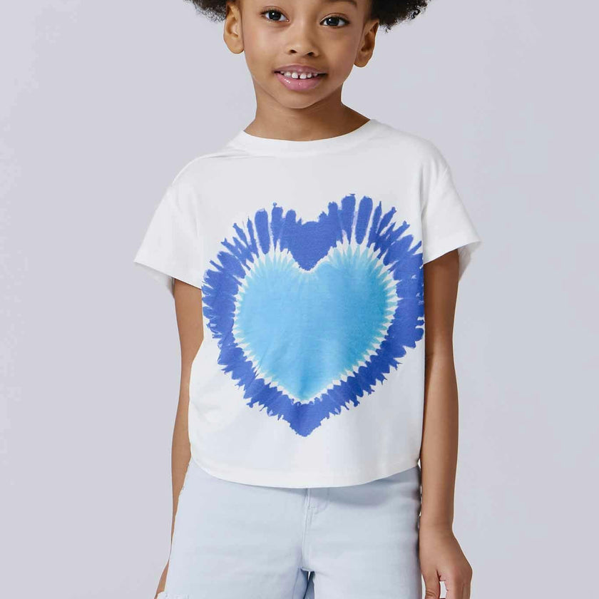 Girls Baby Tee with Blue Tie Dye Heart