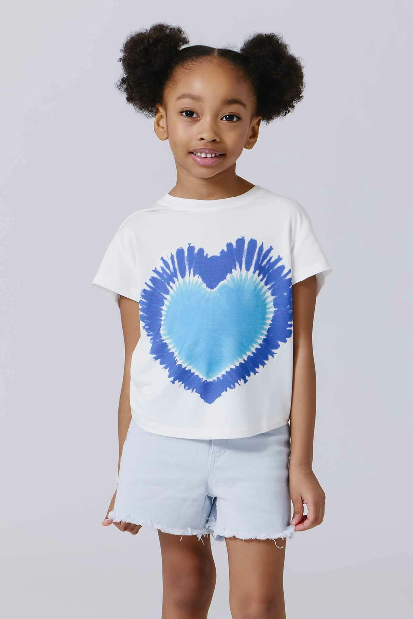 Girls Baby Tee with Blue Tie Dye Heart