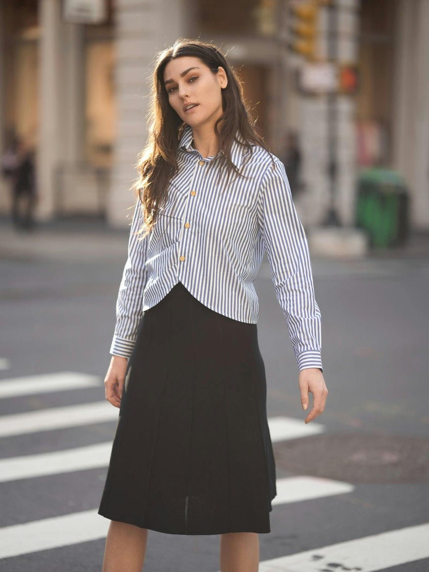 GATHERED STRIPE BLOUSE