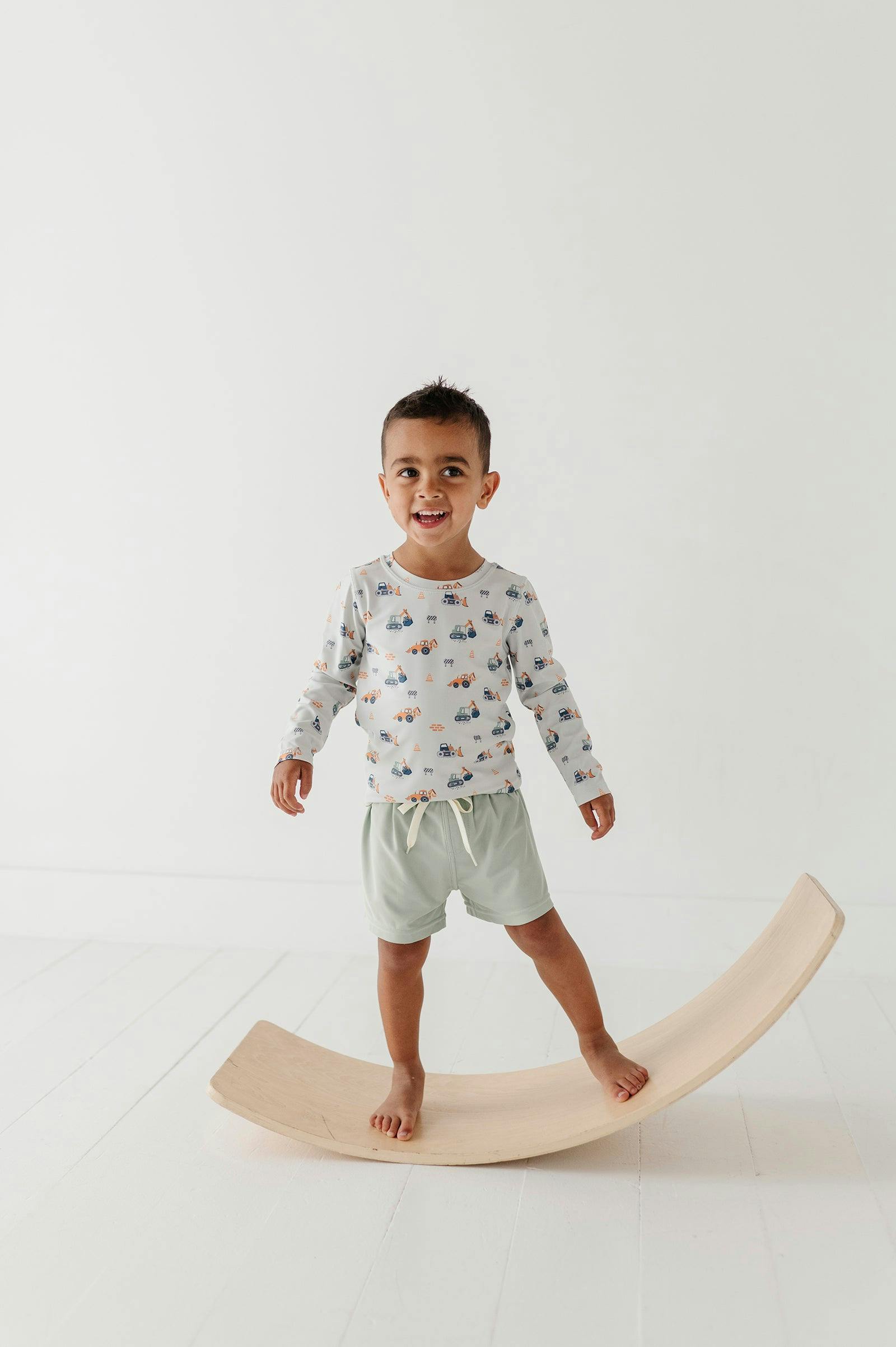 Boys Long Sleeve Rash Guard Swim Shirt in Construction