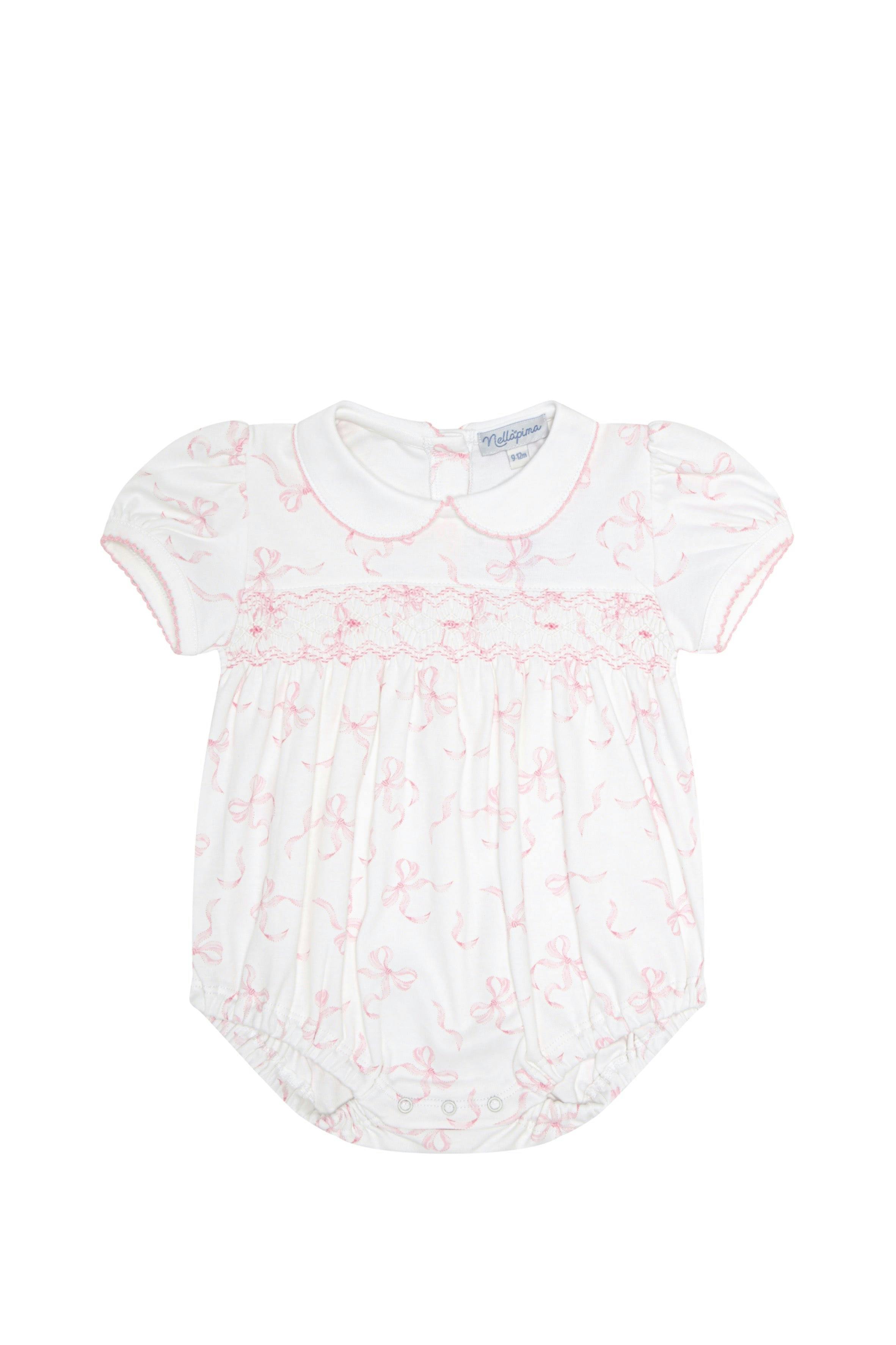 Charming Bows Print Smocked Bubble