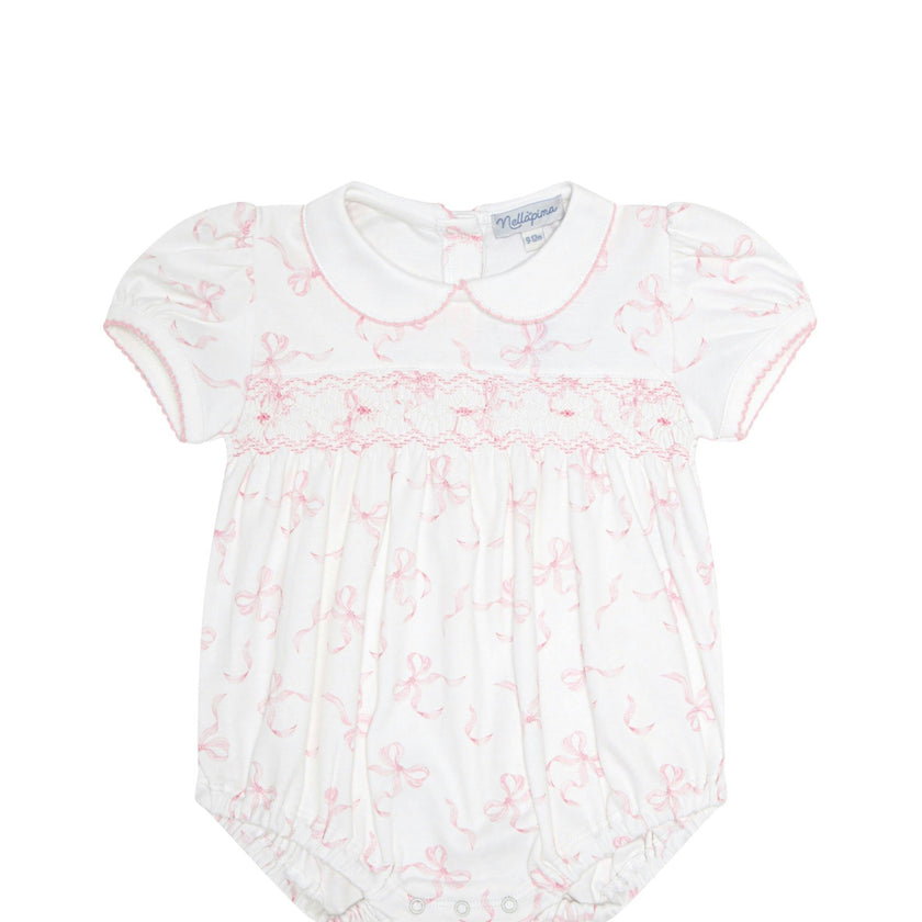 Charming Bows Print Smocked Bubble