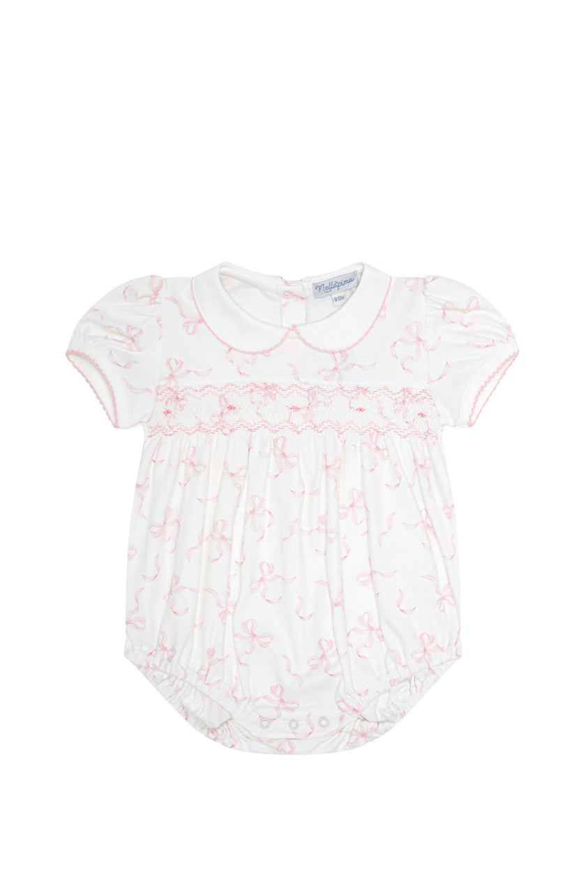 Charming Bows Print Smocked Bubble