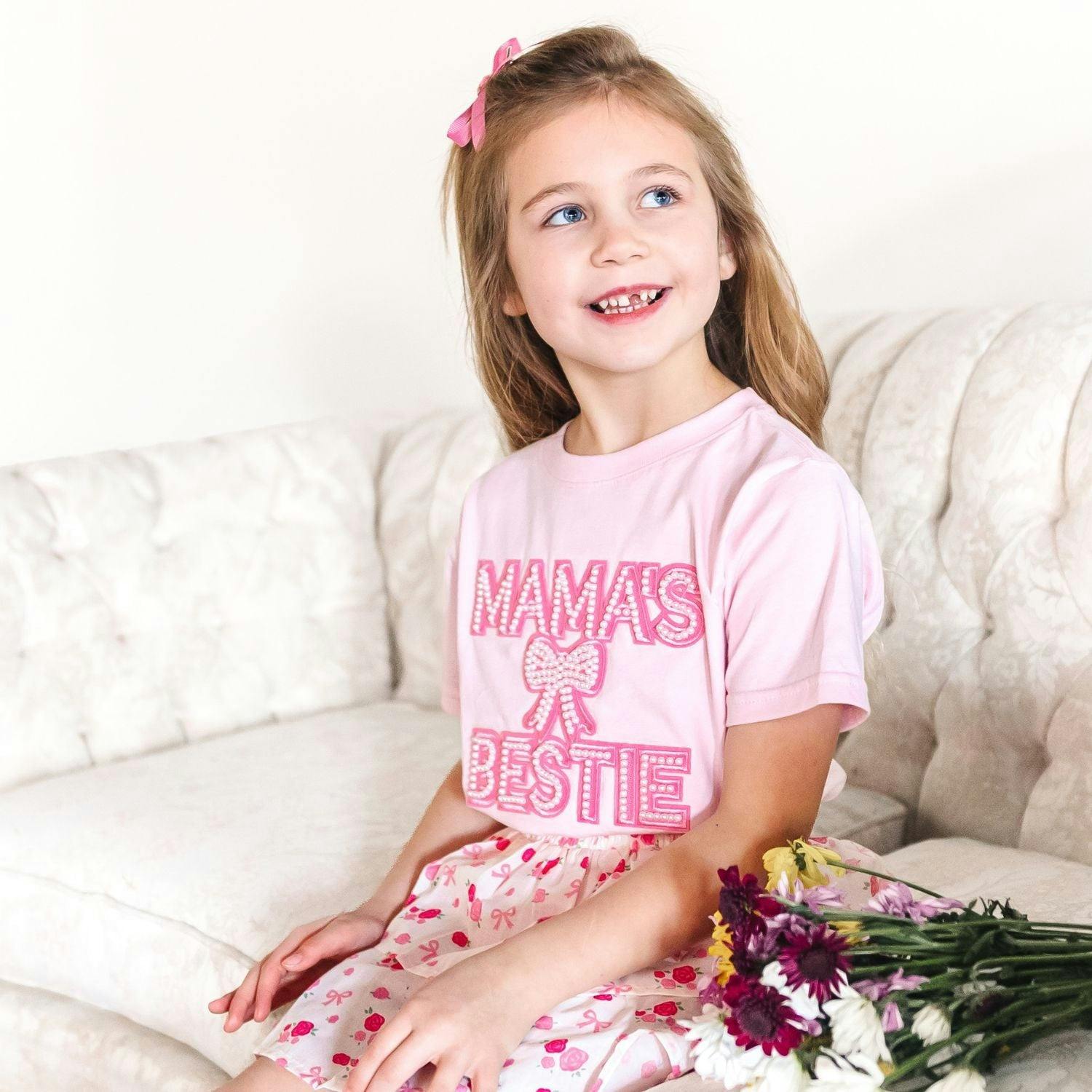 Mama's Bestie Pearl Patch Short Sleeve T-Shirt - Ballet