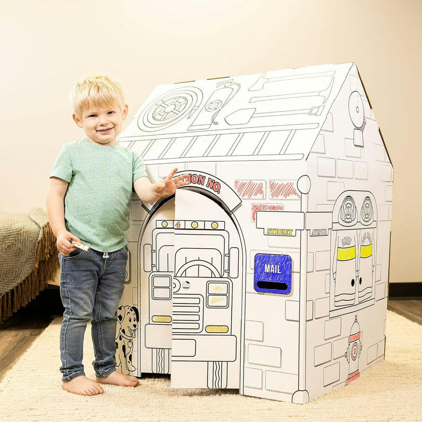 Color & Paint Cardboard Playhouse - Police & Fire Station