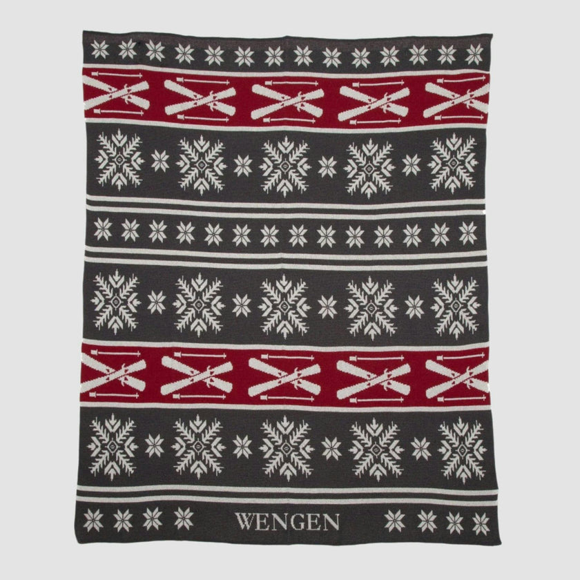 Custom Personalized Winter Holiday Sustainable Knit Throw Blanket - Fair Isle with Skis