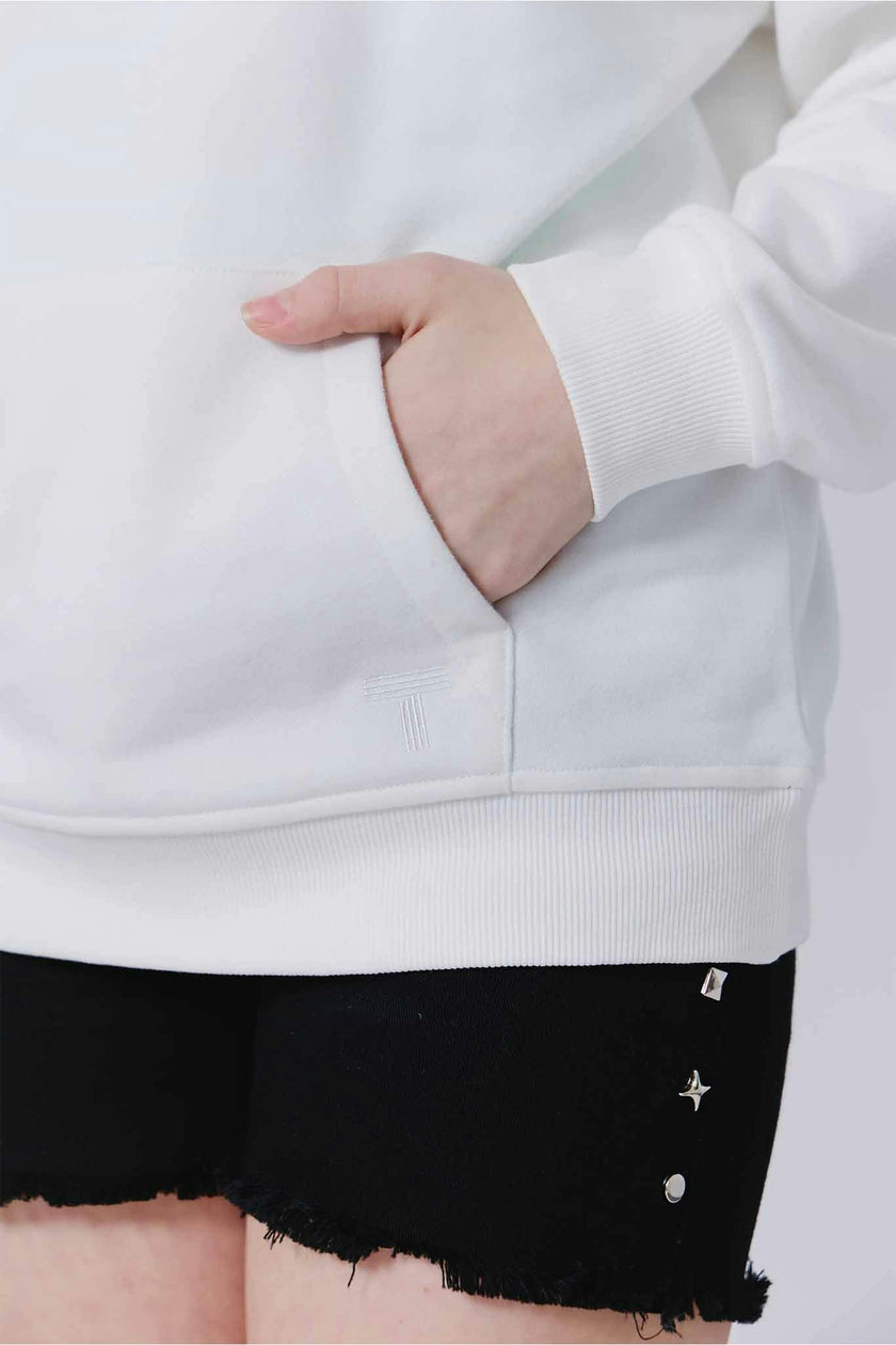 Girls Oversized Cloud Cotton Hoodie in Bright White