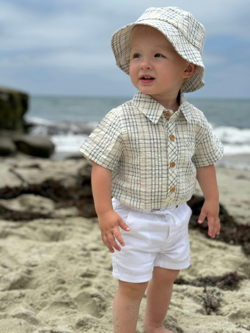 FISHERMAN Chambray/Cream Plaid Bucket Hat