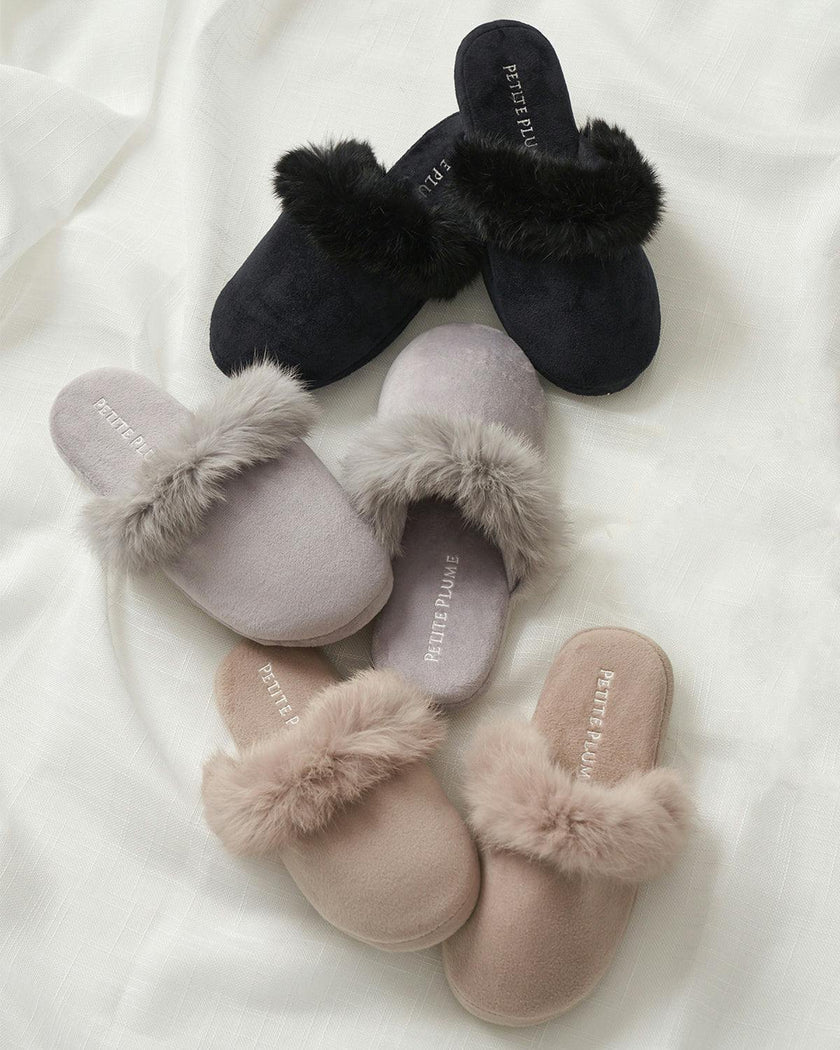 Women's Faux Fur Trim Slipper in Grey