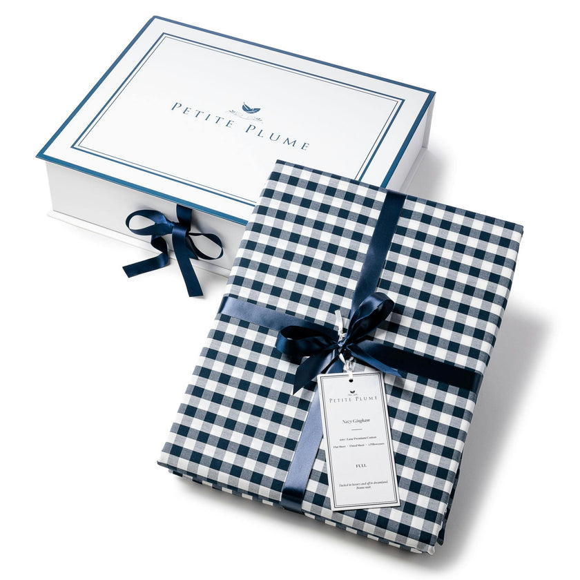 Luxe Premium Percale Bed Sheets in Navy Gingham