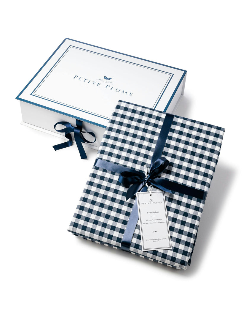 Luxe Premium Percale Bed Sheets in Navy Gingham