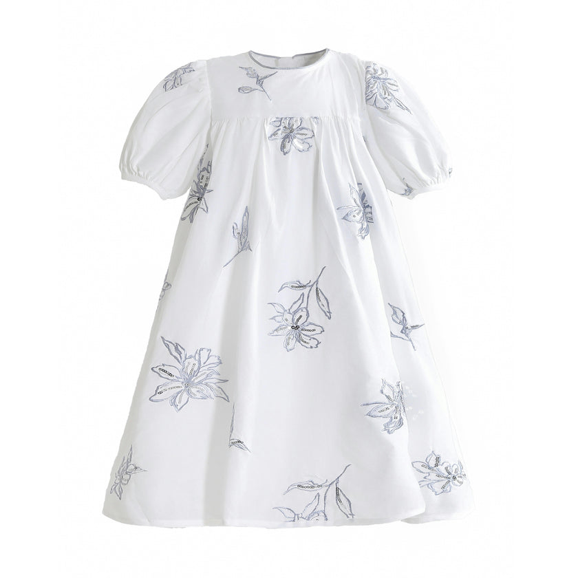 Whisper Embroidered Puff-Sleeve Dress