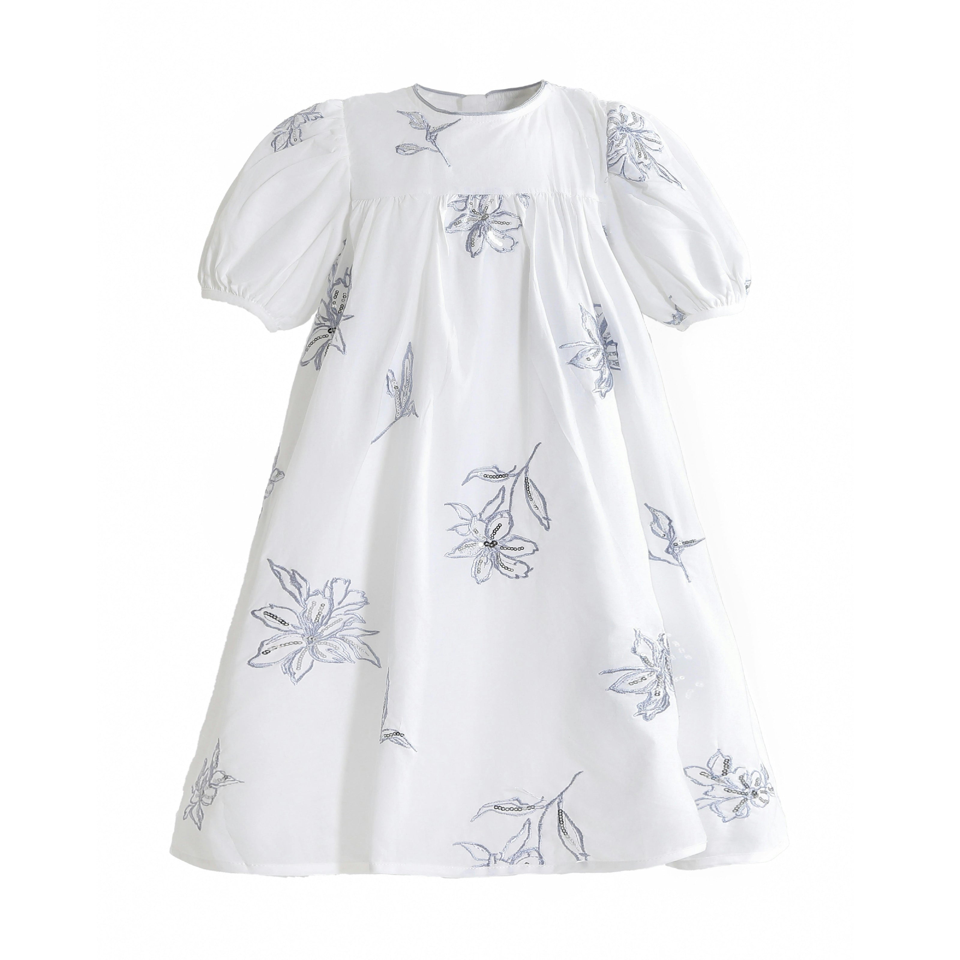 Whisper Embroidered Puff-Sleeve Dress