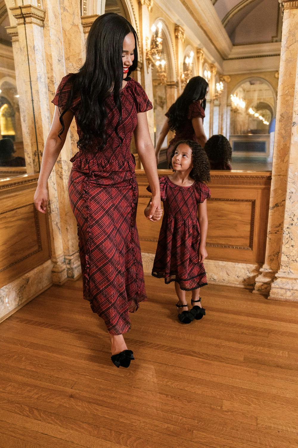 Frida Skirt in Garnet Tinsel Plaid