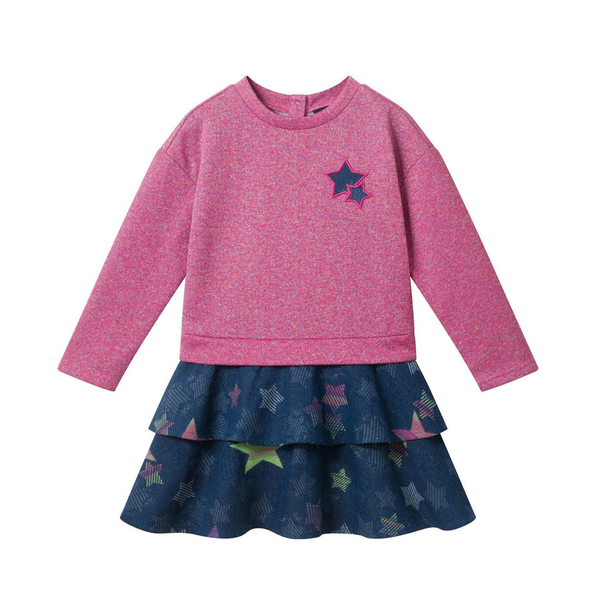 Girls Metallic 2-Fer Star Dress | Pink Star