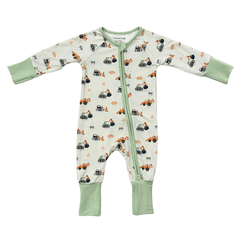 Baby Boy Long Sleeve Zip Romper in Construction