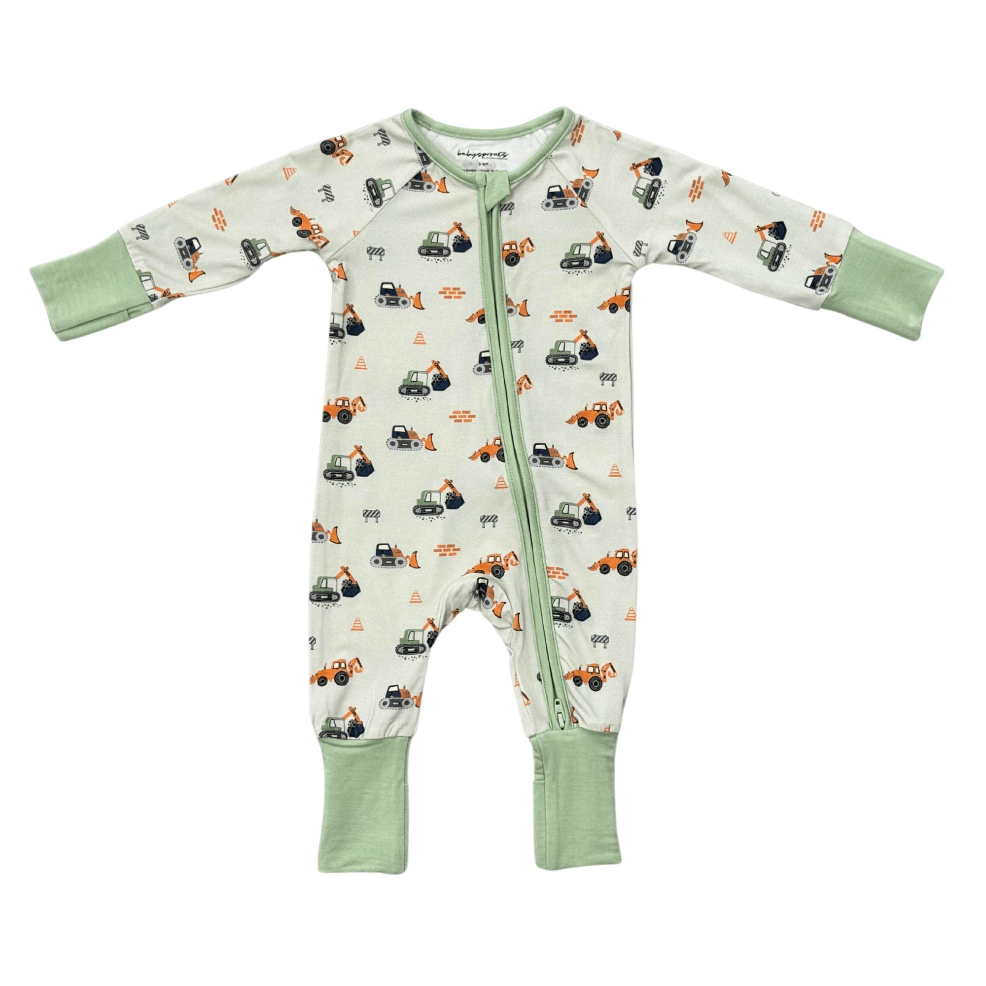 Baby Boy Long Sleeve Zip Romper in Construction