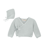 Garter Wrap Knit Cardigan and Bonnet Two Piece Set