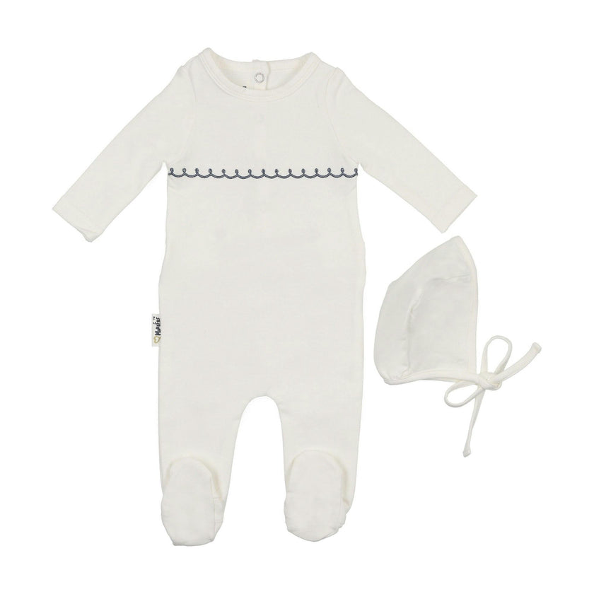 Embroidered Yoke Footie and Beanie Set