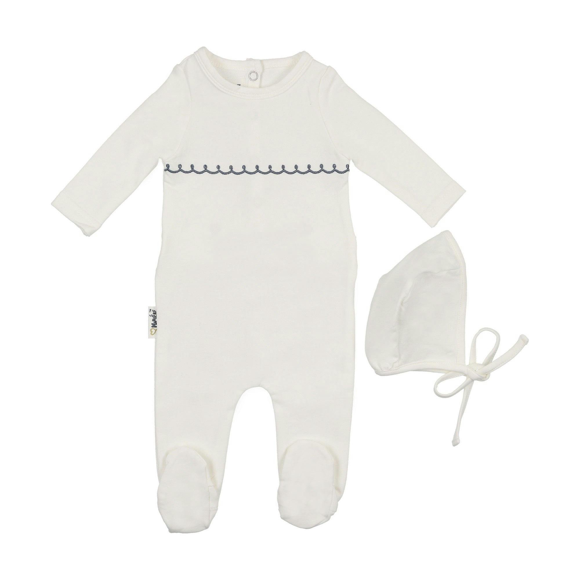 Embroidered Yoke Footie and Beanie Set