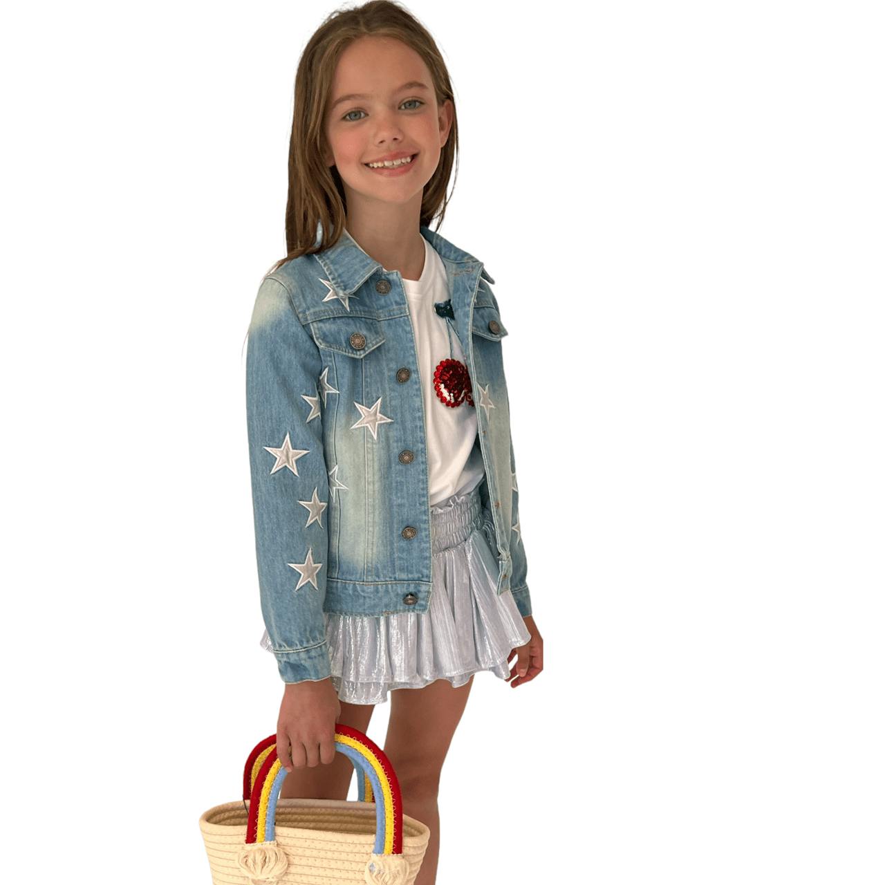Star Leather Patched Denim Jacket