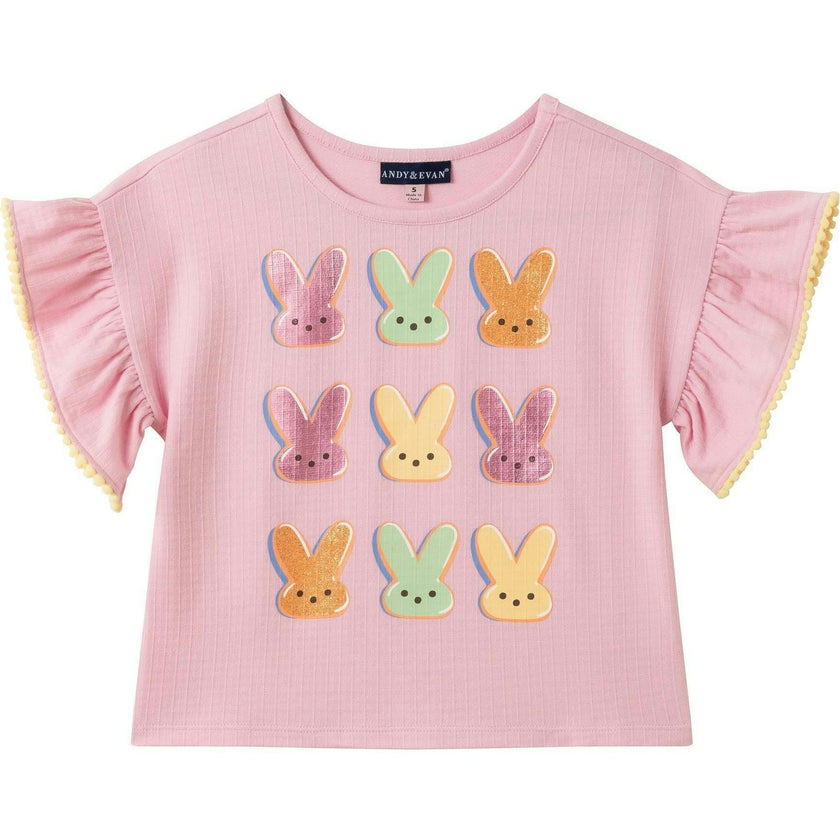 Girls Flutter Sleeve Graphic Tee | Pink Bunny