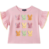 Girls Flutter Sleeve Graphic Tee | Pink Bunny