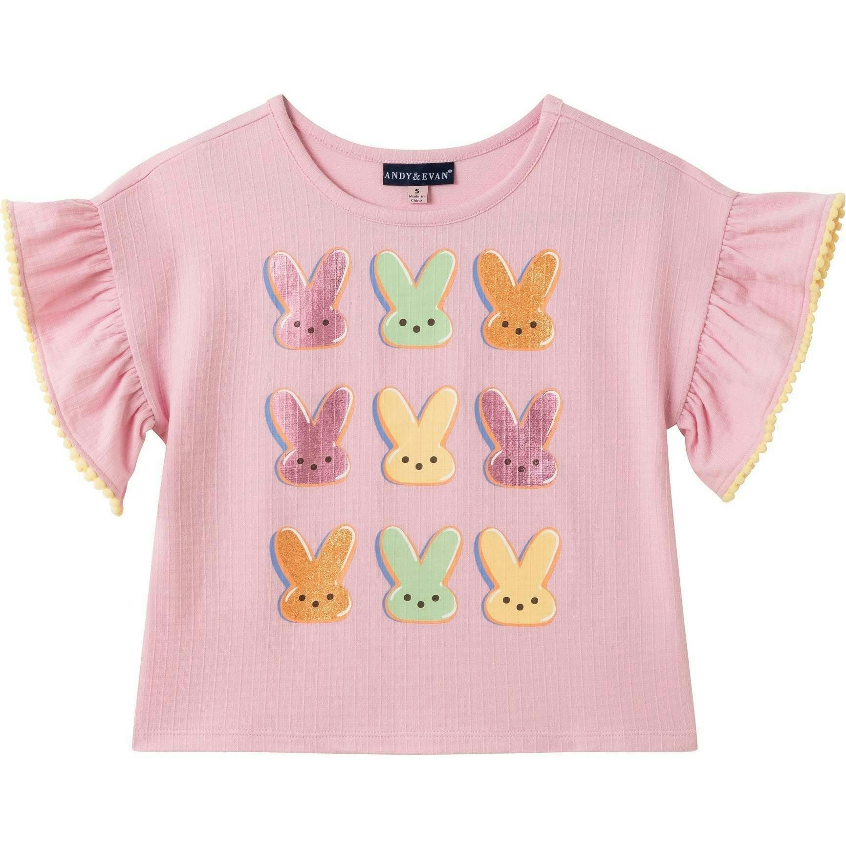 Girls Flutter Sleeve Graphic Tee | Pink Bunny