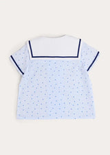 Noah Check Mariner Collar Double Breasted Shirt in Blue (18mths-6yrs)