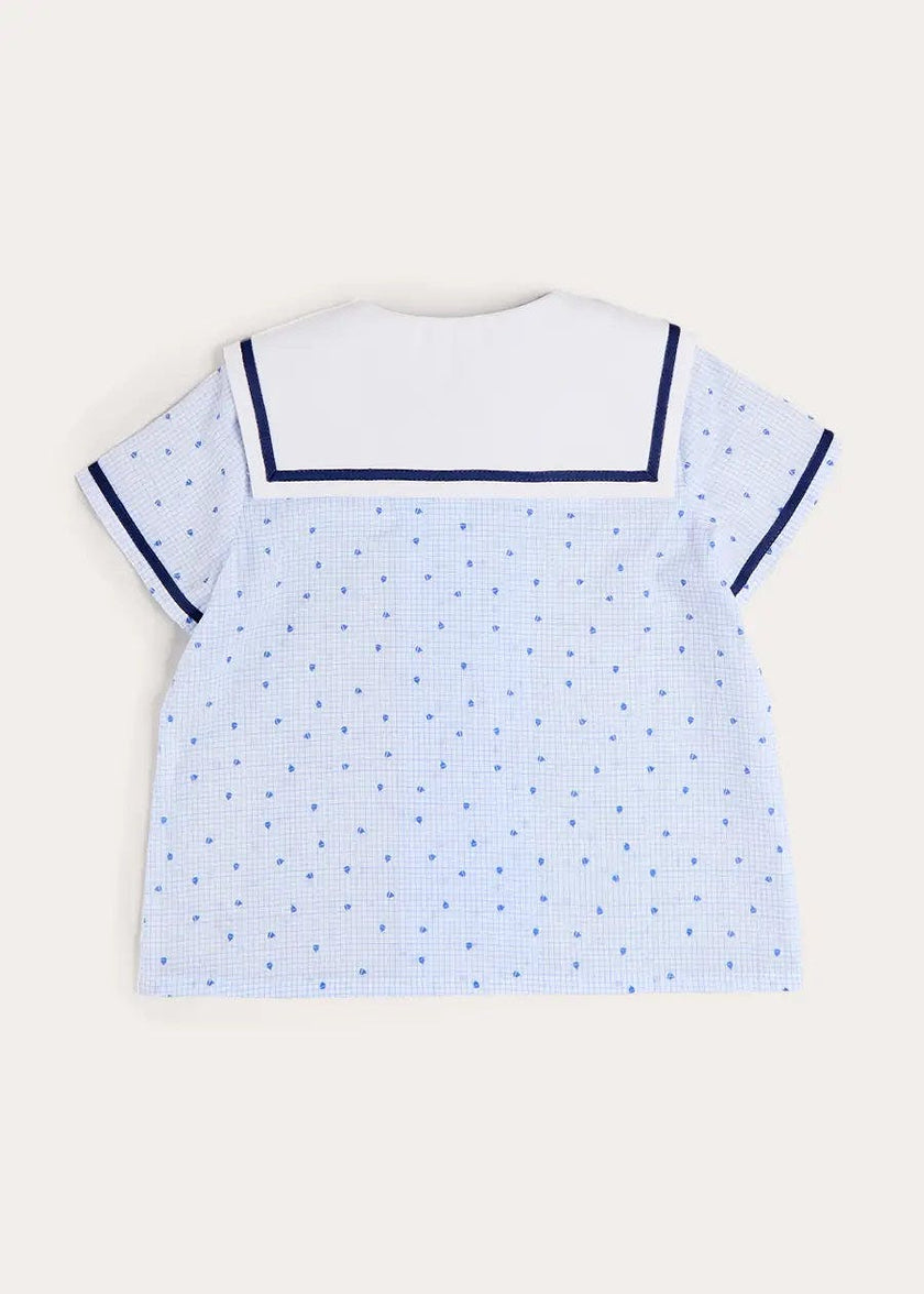 Noah Check Mariner Collar Double Breasted Shirt in Blue (18mths-6yrs)