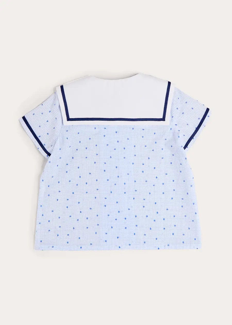 Noah Check Mariner Collar Double Breasted Shirt in Blue (18mths-6yrs)
