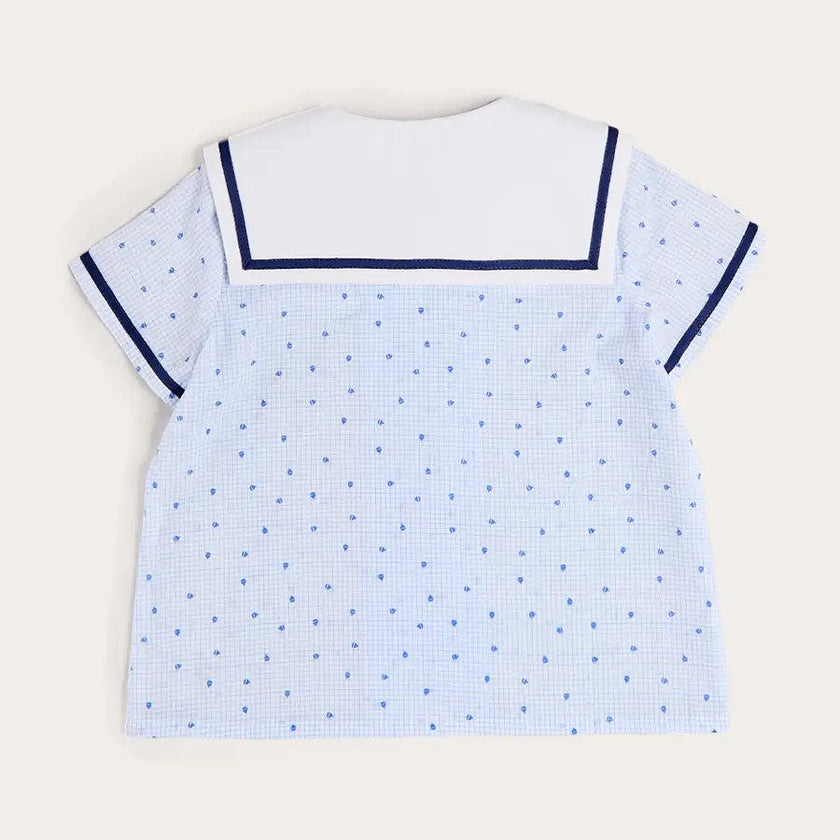 Noah Check Mariner Collar Double Breasted Shirt in Blue (18mths-6yrs)