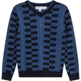 Textured KNit V-Neck Sweater Oxford Blue/Indigo