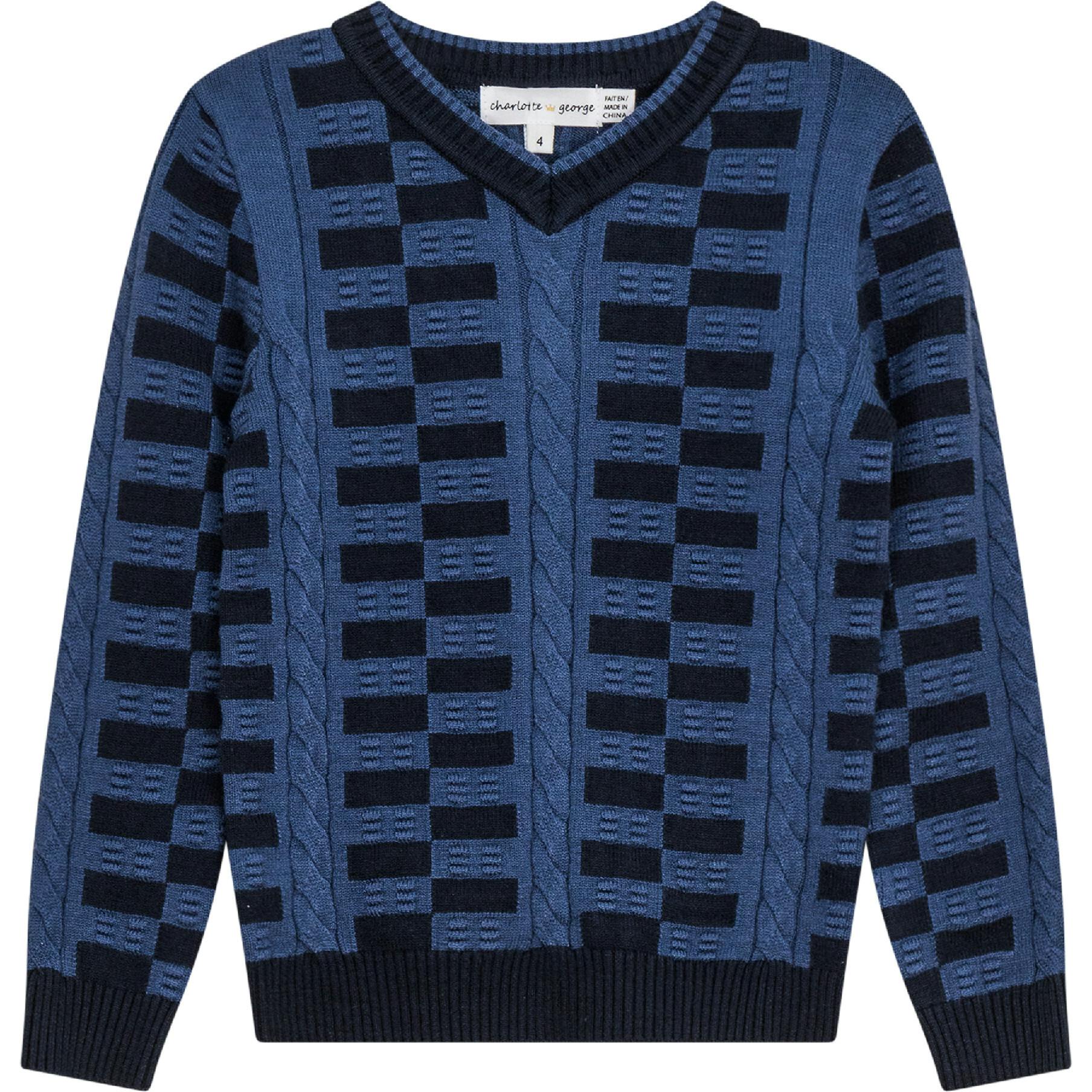 Textured KNit V-Neck Sweater Oxford Blue/Indigo