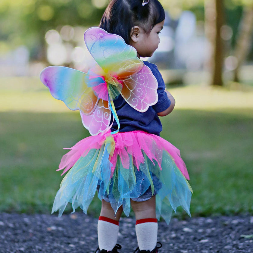 Neon Rainbow Skirt Wings and Wand Set