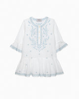 Embroidered Kaftan in White/Blue