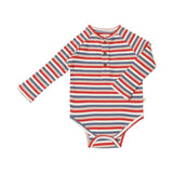 JACKSTAY  Red Multi Stripe Henley Raglan Onesie